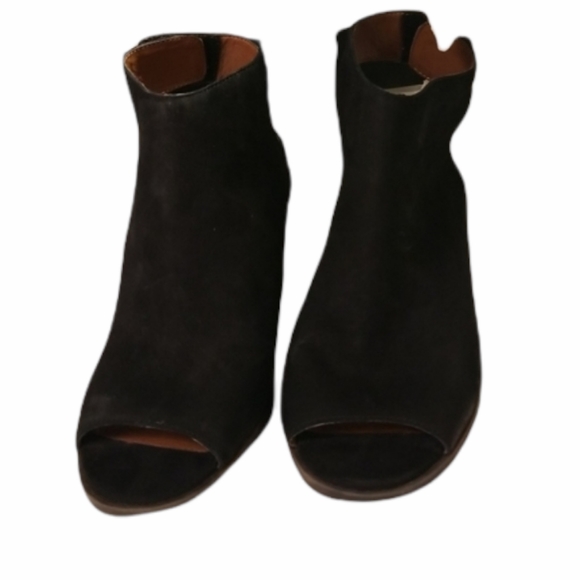 Lucky Brand Odenah Leather Suede Block Heels Booties Peep Toe Size 8.5M - Picture 2 of 10